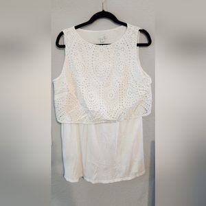 J Jill Size Large White Skeeveless Tunic Top Half Eyelet